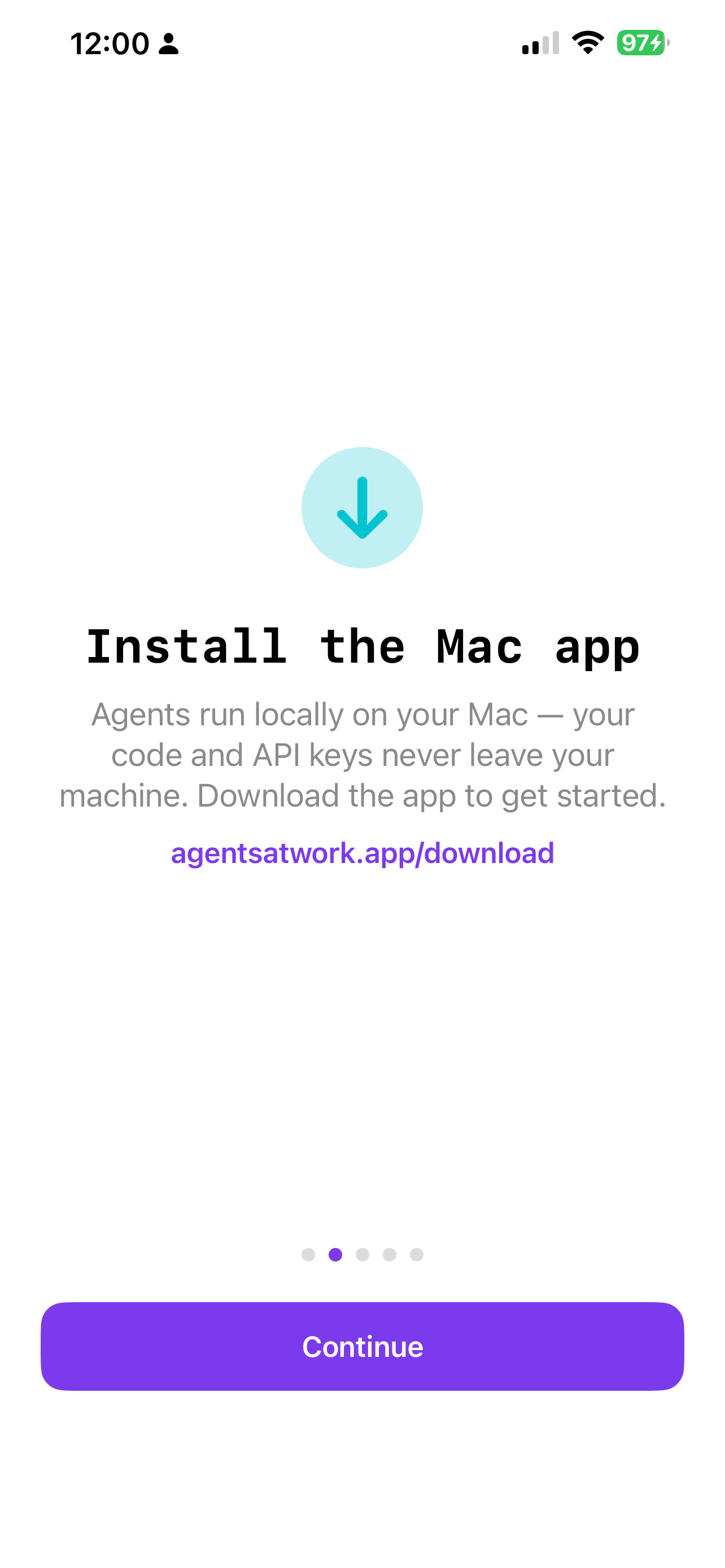 Onboarding — install Mac app
